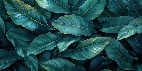Wall Mural - Tropical Leaf Background with Deep Green Hues