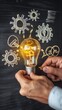 © gustav - businessman hand writing bulb gear coaching , Business idea ,bus created by ai
