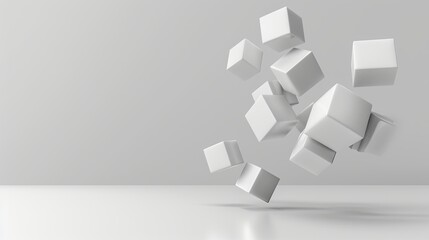 Poster - Minimalist 3D Render of White Cubes Floating Against a Clean Background