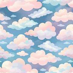 Wall Mural - Abstract sky repeat pattern, soft pastel colors, dreamy clouds, seamless design, high quality