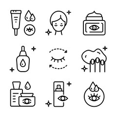 Wall Mural - Eye Cream line icons set. Skin care contour symbols collection. Creative Eye Cream. Vector isolated outline drawing.