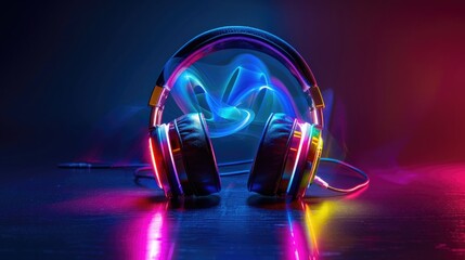 Poster - A bold and bright design of headphones with swirling, color-changing LED lights, creating a mesmerizing visual effect.