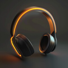 Poster - A futuristic and minimalist graphic design of headphones with smooth curves and changing LED lights, highlighting their modern aesthetic. 