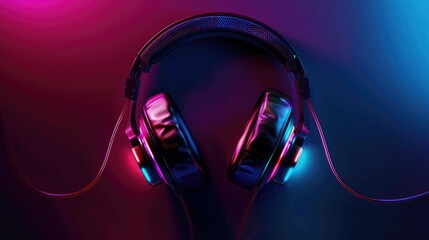 Poster - A sleek graphic design with headphones featuring dynamic, customizable LED lighting that shifts colors to the beat of the music. 