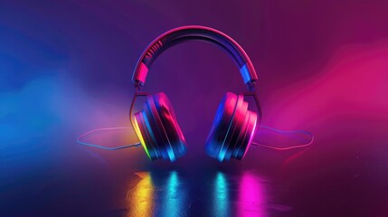 Poster - A sleek graphic design with headphones featuring dynamic, customizable LED lighting that shifts colors to the beat of the music. 