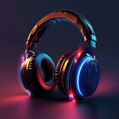 Poster - A striking graphic design featuring headphones with glowing LED lights in different shades, highlighting the technology and innovation. 