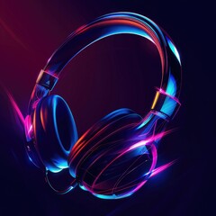 Poster - A striking graphic design featuring headphones with glowing LED lights in different shades, highlighting the technology and innovation.