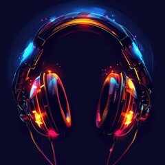 Poster - A striking graphic design featuring headphones with glowing LED lights in different shades, highlighting the technology and innovation. 