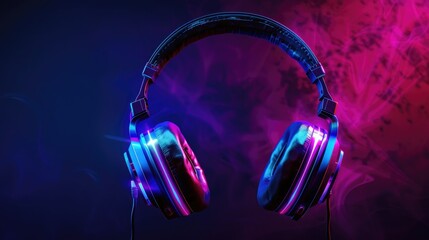 Poster - A striking graphic design featuring headphones with glowing LED lights in different shades, highlighting the technology and innovation. 