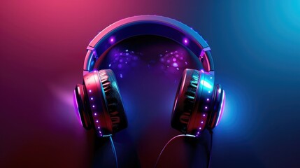 Poster - A striking graphic design featuring headphones with glowing LED lights in different shades, highlighting the technology and innovation. 