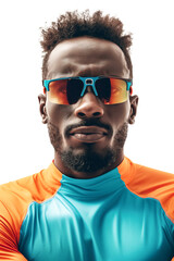 Wall Mural - Young African American Man in Bright Sportswear and Sunglasses, Close-up