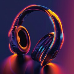 Poster - A bold and dynamic graphic design of headphones with LED lights pulsating to music, demonstrating their interactive features. 
