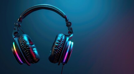Poster - A design featuring headphones with RGB LED lights, showcasing a range of colors and patterns for personalization. 