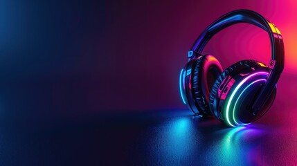 Poster - A design featuring headphones with RGB LED lights, showcasing a range of colors and patterns for personalization. 