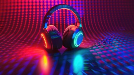 Poster - A design featuring headphones with RGB LED lights, showcasing a range of colors and patterns for personalization. 