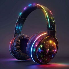 Poster - A design featuring headphones with RGB LED lights, showcasing a range of colors and patterns for personalization.