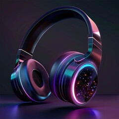 Poster - A design featuring headphones with RGB LED lights, showcasing a range of colors and patterns for personalization.