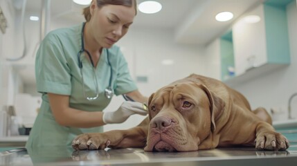 Canvas Print - The veterinarian examining dog