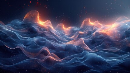 Wall Mural - Abstract Wavy Landscape with Glowing Particles