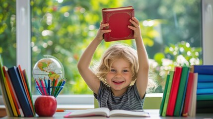 Canvas Print - The child holding book happily