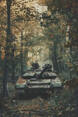 Canvas Print - A vintage-style poster featuring an Military tank M1 Abrams in an urban combat setting The text emphasizes the tanks adaptability