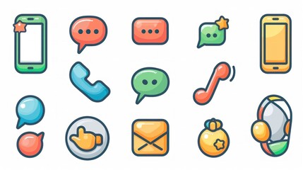 Wall Mural - A variety of 2D communication icons for use in apps and websites. The set includes icons for chat, call, and video call, all designed with a minimalistic approach. These icons are suitable for