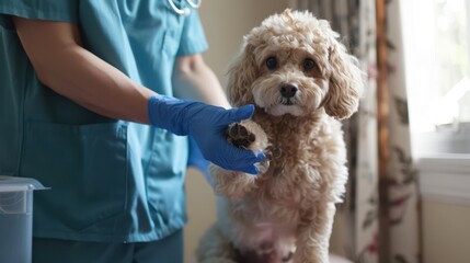 Canvas Print - The Vet Holding Dog’s Paw