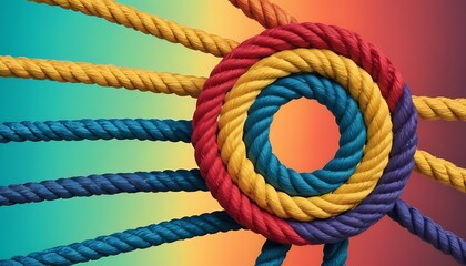 Team rope diverse strength connect partnership together teamwork unity communicate support. Strong diverse network rope team concept integrate braid color background cooperation empower power.