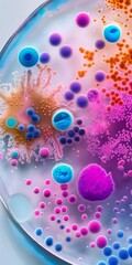 Wall Mural - Various cells and bacteria in a petri dish, illustrating inflammation and disease research.