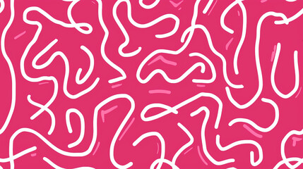 Wall Mural - Fun pink line doodle seamless pattern. Creative abstract squiggle style drawing background for children or trendy design with basic shapes.