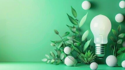 Poster - Energy Efficient Light Bulb on Abstract Green Background