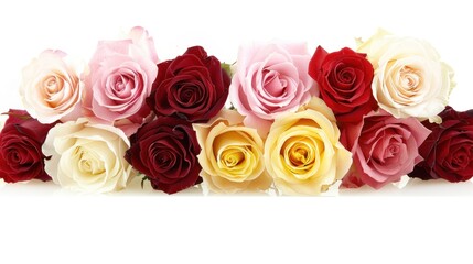 Poster - Colorful Roses in a Row on a White Background