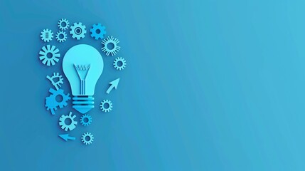 Blue Lightbulb With Gears On Blue Background