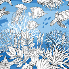 Wall Mural - Marine Life pattern, the ocean and underwater