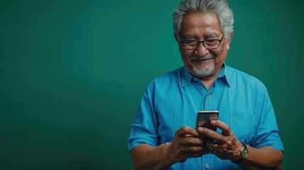 Wall Mural - The Smiling Senior with Smartphone