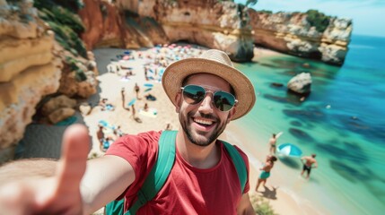 Sticker - A Man Taking Beach Selfie