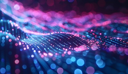 Poster - A digital web of lines and glowing dots, representing the complex network that is data visualization in artificial intelligence, set against an abstract dark background with blue