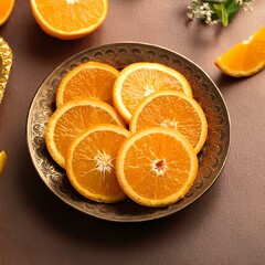 freshly cut natural healthy Juicy orange slices in plate