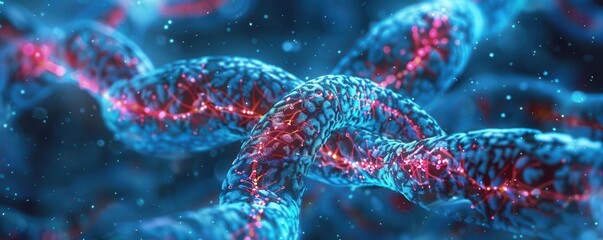 Chromosome synapsis in meiosis, front view, highlighting homologous chromosome pairing, technology tone, Tetradic color scheme, copy space for text,