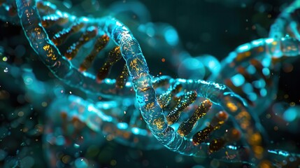 DNA replication in a cell, microscopic view, illustrating the process of genetic duplication, digital tone, Triadic Color Scheme, copy space for text,