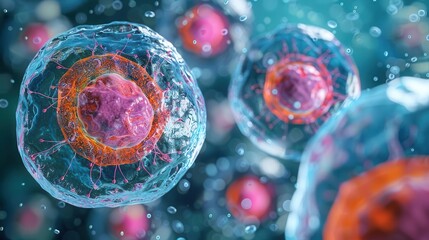 G1 phase of interphase, top view, depicting cell growth and preparation for DNA synthesis, advanced tone, Complementary Color Scheme, copy space for text,