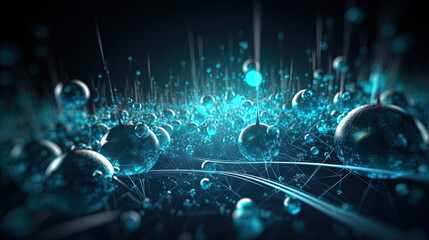 Poster - Abstract technology burst with glowing wires and particles in motion. Technology and science dynamic background.