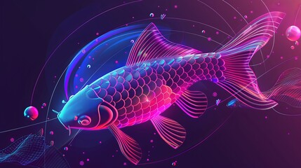 Wall Mural - Creative Interpretation of the Eight Auspicious Symbols in Synthwave Style. synthwave fish. Illustrations