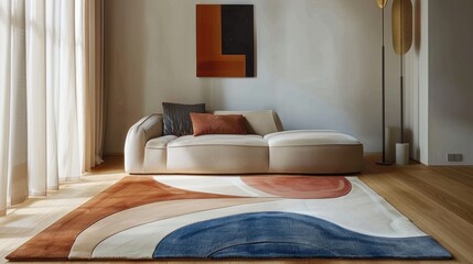Wall Mural - Fashionable soft rug on light wood floor in space