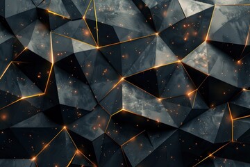 Poster - Black abstract geometric background from polygons with glowing lines. ai generative