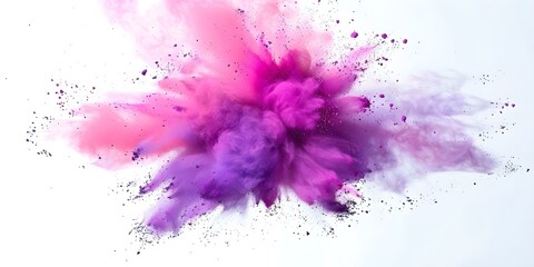 Vibrant Pink and Purple Holi Powder Burst on White Background. Concept Holi Powder Photography, Pink & Purple, Vibrant Burst, White Background