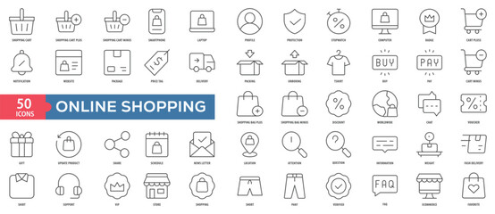 online shopping icon collection set. easy to use, easy to edit and simple line vector icons.