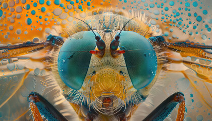 Vibrant macro shot of a Colorful housefly. macro photography. 