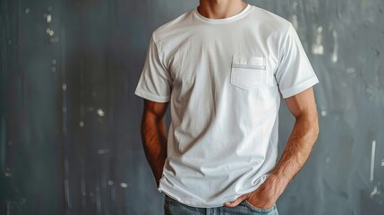 Wall Mural - Casual half sleeves t-shirt mockup with a pocket detail