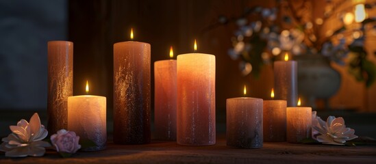 Wall Mural - Serene Candlelit Ambience with Warm Glowing Candles in a Cozy Setting